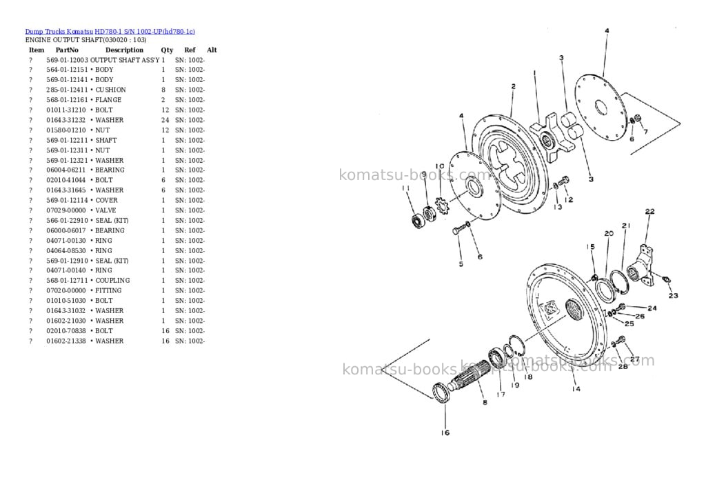 Komatsu hd780-1 s/n 1002-up Parts catalog cover