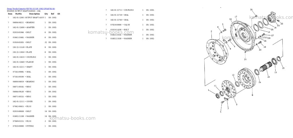 Komatsu hd785-1s s/n 1002-up Parts catalog cover Komatsu hd785-1s s/n 1002-up Parts catalog cover