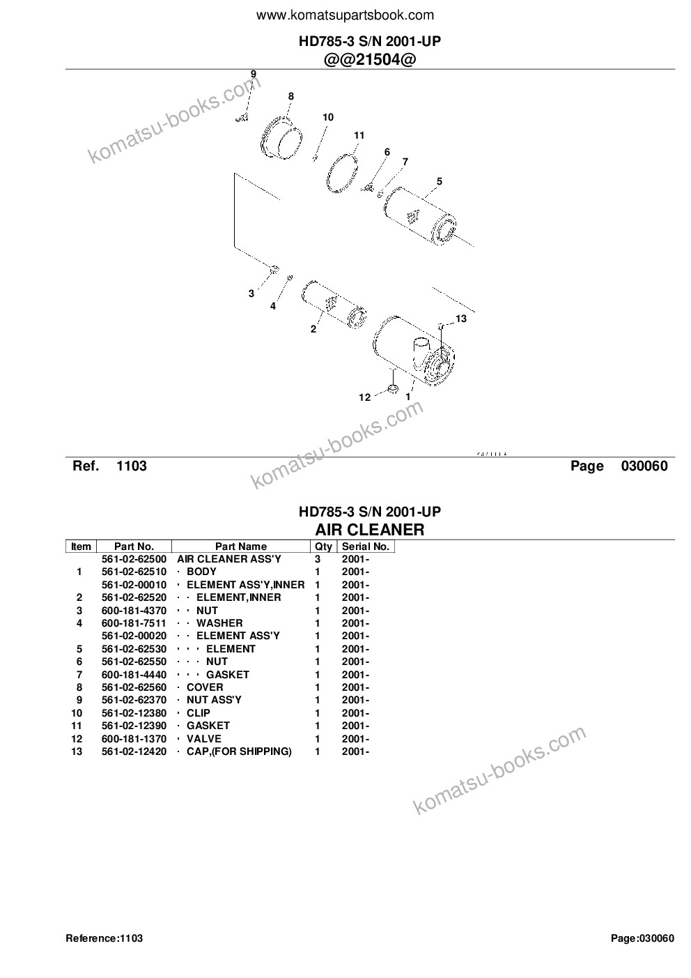Komatsu HD785-3 S/N 2001-UP Parts catalog cover Page 10