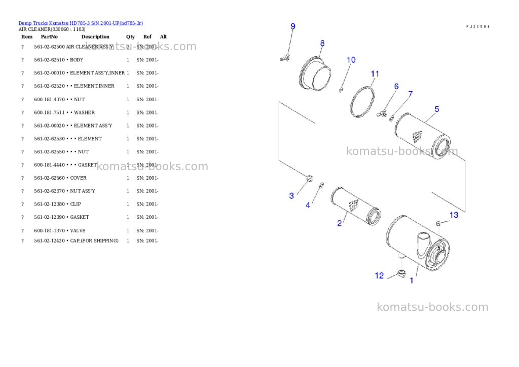Komatsu hd785-3 s/n 2001-up Parts catalog cover Page 5