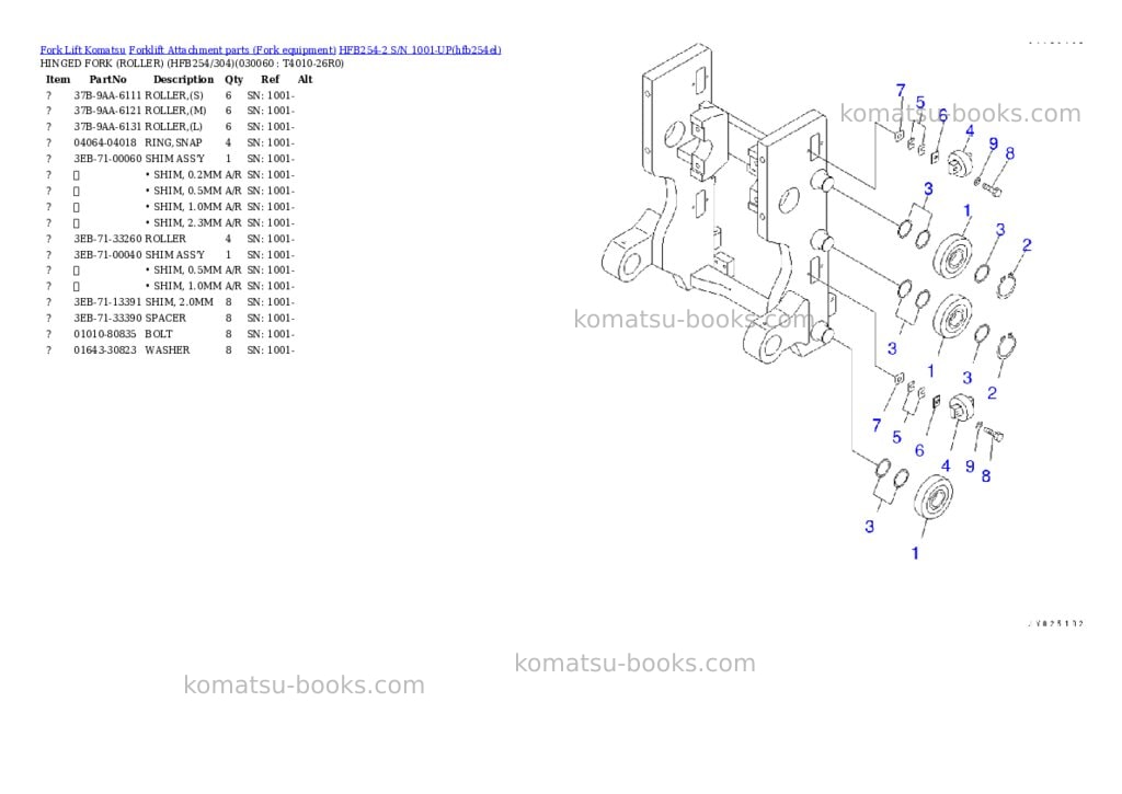 Komatsu HFB254-2 S/N 1001-UP Parts catalog cover Page 5 Komatsu HFB254-2 S/N 1001-UP Parts catalog cover Page 5