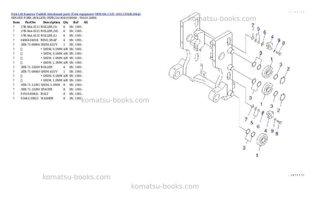 Komatsu HFB304-2 S/N 1001-UP Parts catalog cover Page 6 Komatsu HFB304-2 S/N 1001-UP Parts catalog cover Page 6