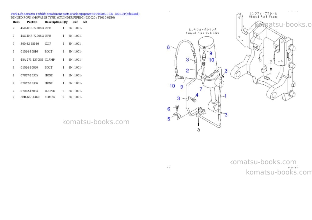 Komatsu hfb408-1 s/n 1001-up Parts catalog cover