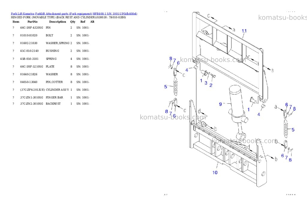 Komatsu hfb408-1 s/n 1001-up Parts catalog cover Page 2