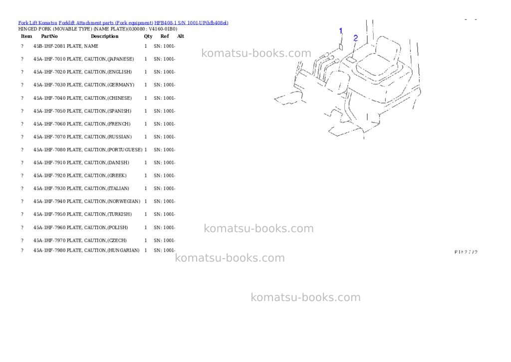 Komatsu hfb408-1 s/n 1001-up Parts catalog cover Page 7