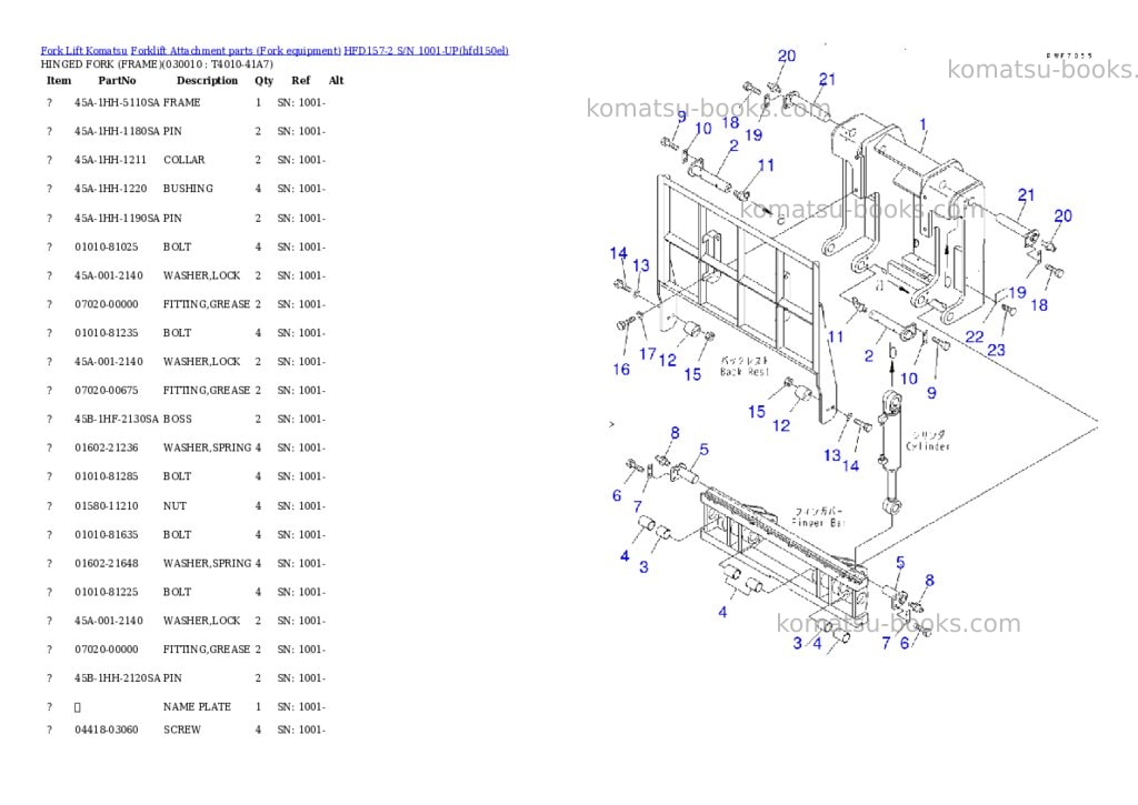 Komatsu hfd157-2 s/n 1001-up Parts catalog cover Komatsu hfd157-2 s/n 1001-up Parts catalog cover