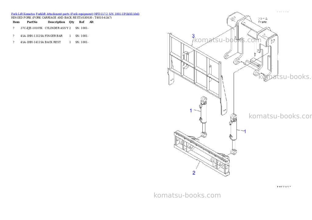Komatsu hfd157-2 s/n 1001-up Parts catalog cover Page 3 Komatsu hfd157-2 s/n 1001-up Parts catalog cover Page 3