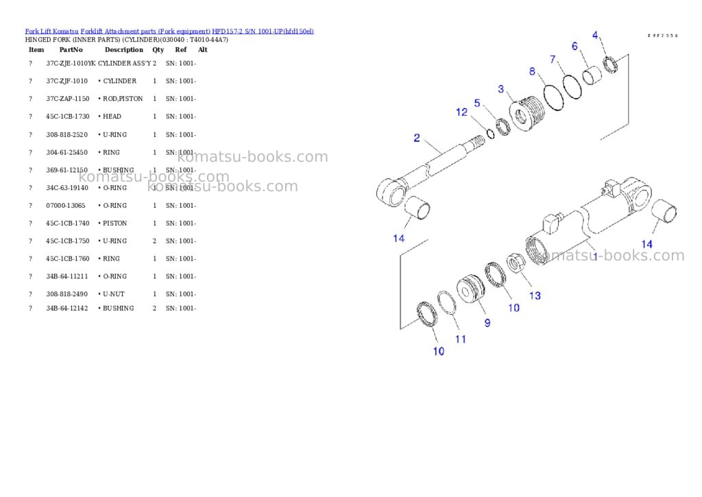 Komatsu hfd157-2 s/n 1001-up Parts catalog cover Page 4 Komatsu hfd157-2 s/n 1001-up Parts catalog cover Page 4