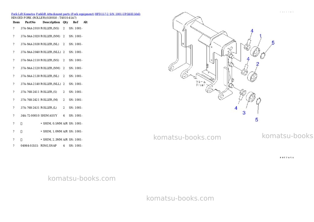 Komatsu hfd157-2 s/n 1001-up Parts catalog cover Page 5 Komatsu hfd157-2 s/n 1001-up Parts catalog cover Page 5