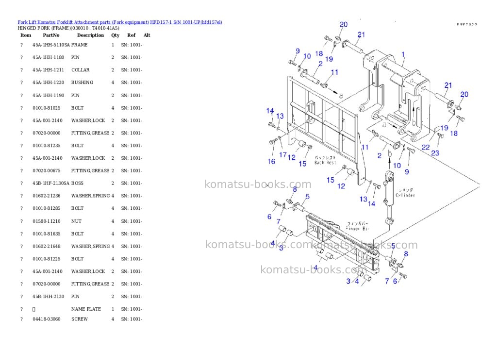 Komatsu hfd157-1 s/n 1001-up Parts catalog cover Komatsu hfd157-1 s/n 1001-up Parts catalog cover