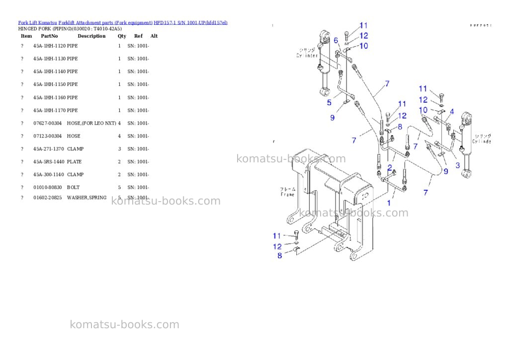 Komatsu hfd157-1 s/n 1001-up Parts catalog cover Page 2 Komatsu hfd157-1 s/n 1001-up Parts catalog cover Page 2