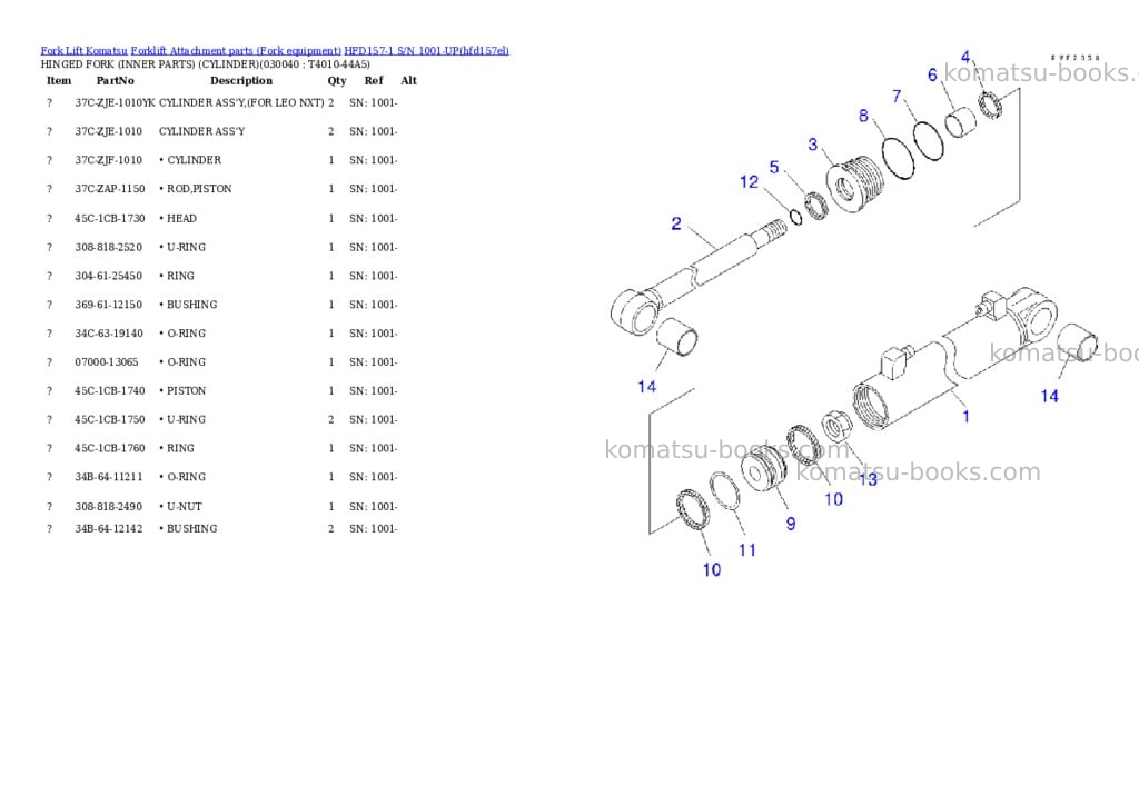 Komatsu hfd157-1 s/n 1001-up Parts catalog cover Page 4 Komatsu hfd157-1 s/n 1001-up Parts catalog cover Page 4