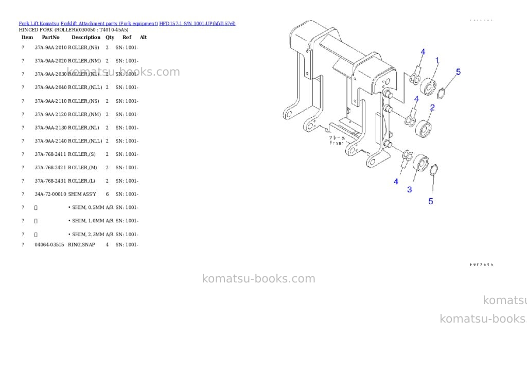 Komatsu hfd157-1 s/n 1001-up Parts catalog cover Page 5 Komatsu hfd157-1 s/n 1001-up Parts catalog cover Page 5