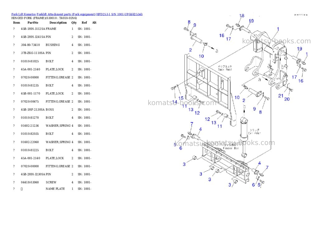 Komatsu hfd253-1 s/n 1001-up Parts catalog cover