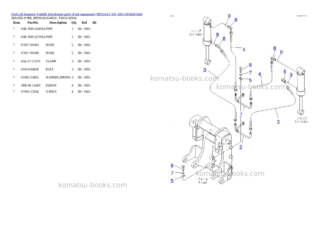 Komatsu hfd254-2 s/n 1001-up Parts catalog cover Komatsu hfd254-2 s/n 1001-up Parts catalog cover
