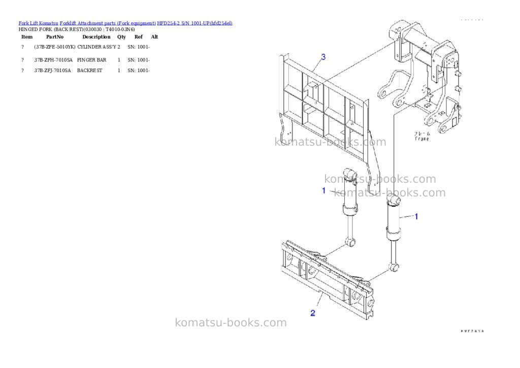 Komatsu hfd254-2 s/n 1001-up Parts catalog cover Page 2 Komatsu hfd254-2 s/n 1001-up Parts catalog cover Page 2