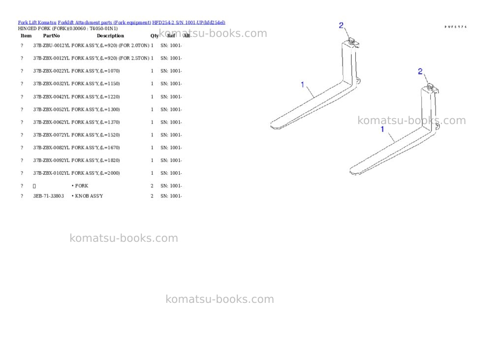 Komatsu hfd254-2 s/n 1001-up Parts catalog cover Page 5 Komatsu hfd254-2 s/n 1001-up Parts catalog cover Page 5