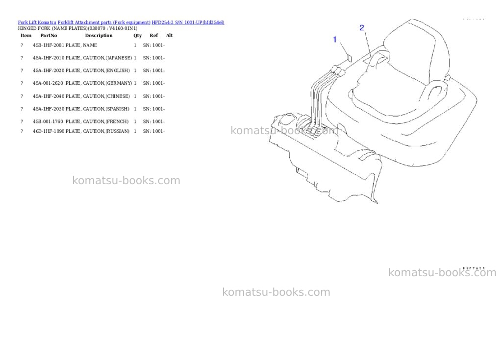 Komatsu hfd254-2 s/n 1001-up Parts catalog cover Page 6 Komatsu hfd254-2 s/n 1001-up Parts catalog cover Page 6
