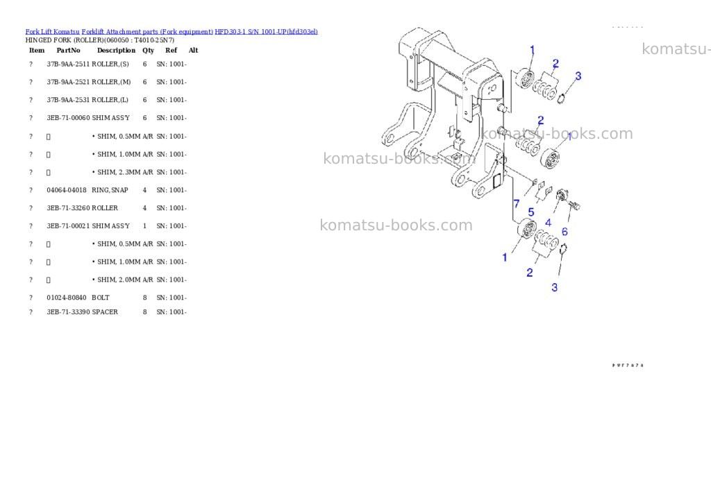 Komatsu hfd303-1 s/n 1001-up Parts catalog cover Page 11