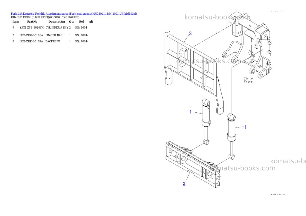 Komatsu hfd303-1 s/n 1001-up Parts catalog cover Page 2