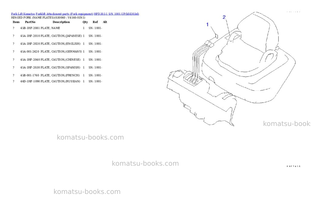 Komatsu hfd303-1 s/n 1001-up Parts catalog cover Page 6