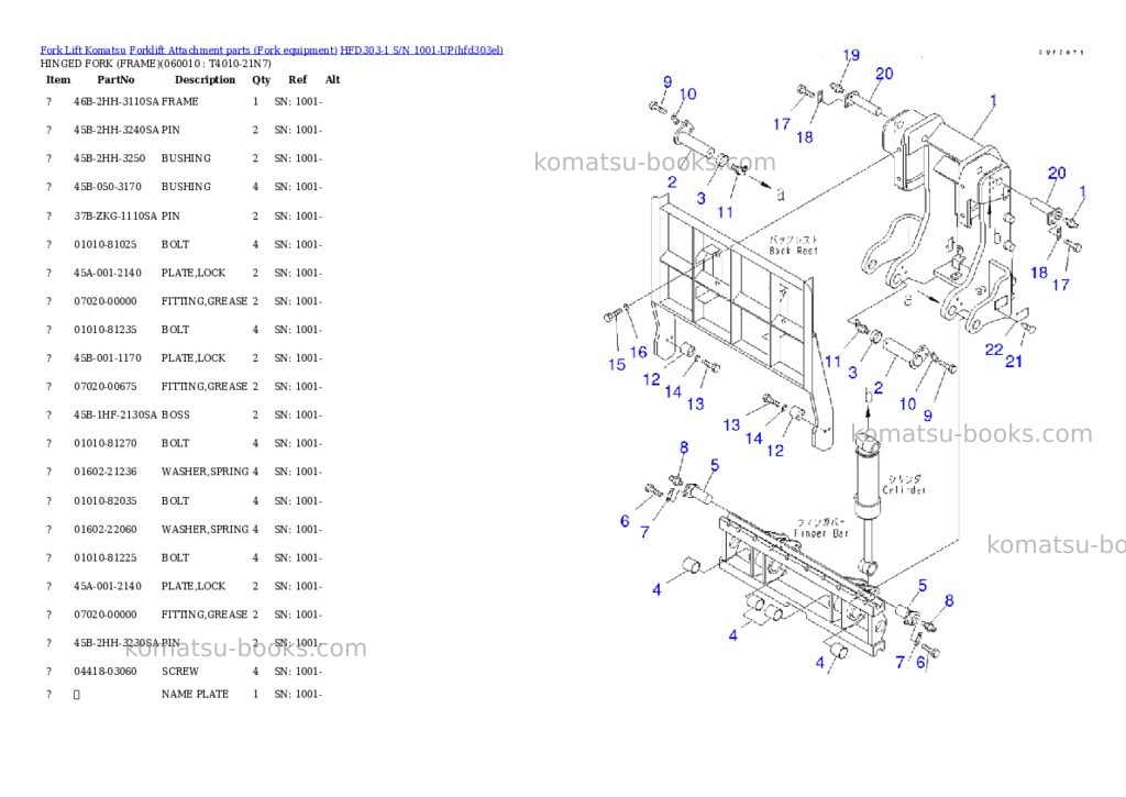 Komatsu hfd303-1 s/n 1001-up Parts catalog cover Page 7