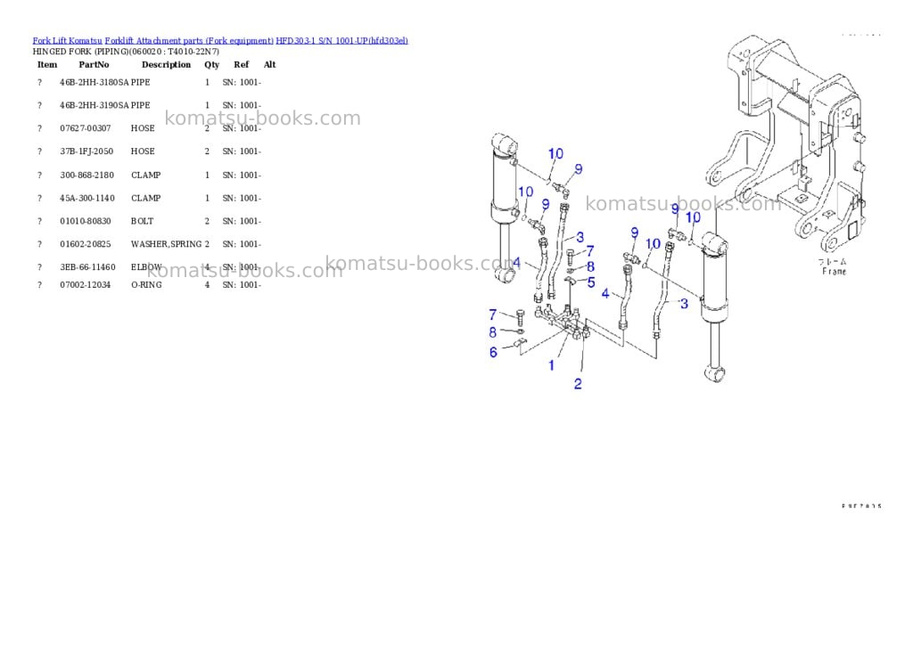 Komatsu hfd303-1 s/n 1001-up Parts catalog cover Page 8