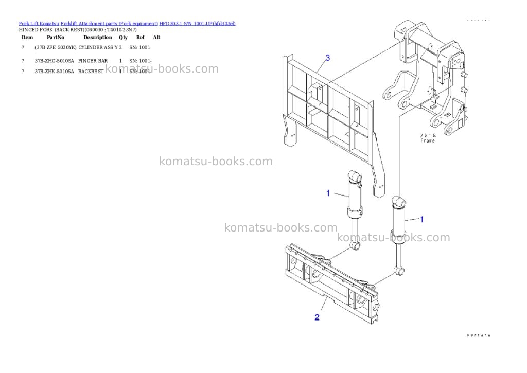 Komatsu hfd303-1 s/n 1001-up Parts catalog cover Page 9
