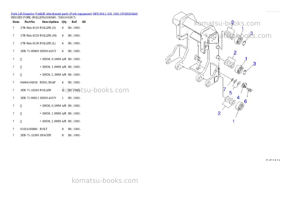 Komatsu hfd304-2 s/n 1001-up Parts catalog cover Page 3 Komatsu hfd304-2 s/n 1001-up Parts catalog cover Page 3