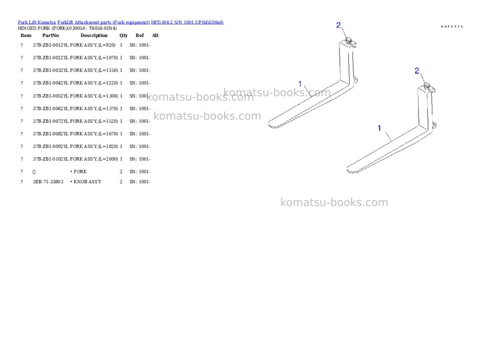 Komatsu hfd304-2 s/n 1001-up Parts catalog cover Page 4 Komatsu hfd304-2 s/n 1001-up Parts catalog cover Page 4