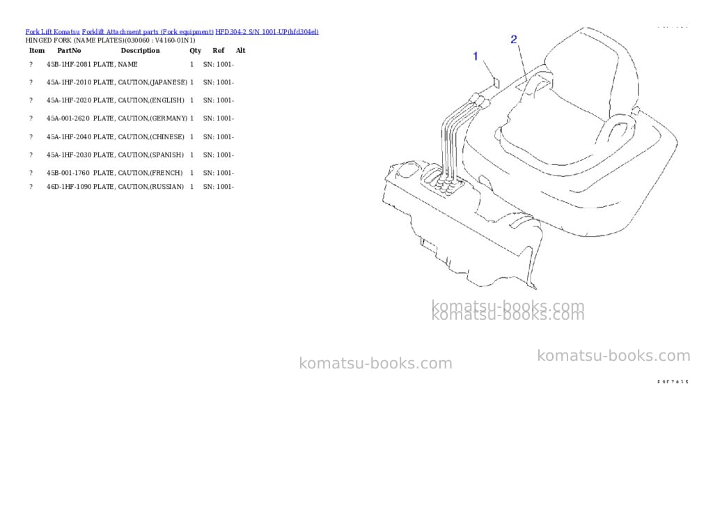 Komatsu hfd304-2 s/n 1001-up Parts catalog cover Page 5 Komatsu hfd304-2 s/n 1001-up Parts catalog cover Page 5