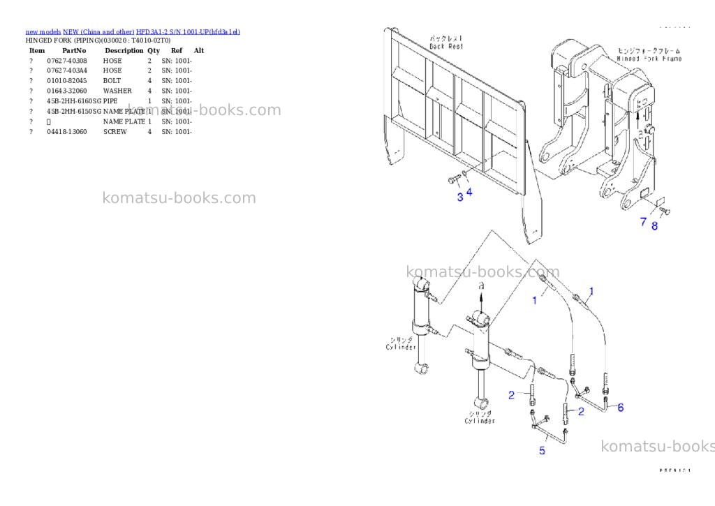 Komatsu hfd3a1-2 s/n 1001-up Parts catalog cover Komatsu hfd3a1-2 s/n 1001-up Parts catalog cover