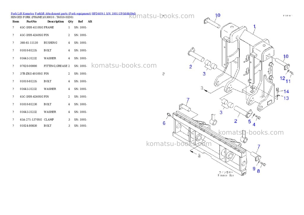 Komatsu hfd409-1 s/n 1001-up Parts catalog cover