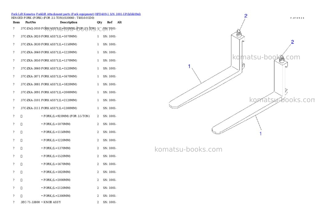 Komatsu hfd409-1 s/n 1001-up Parts catalog cover Page 6