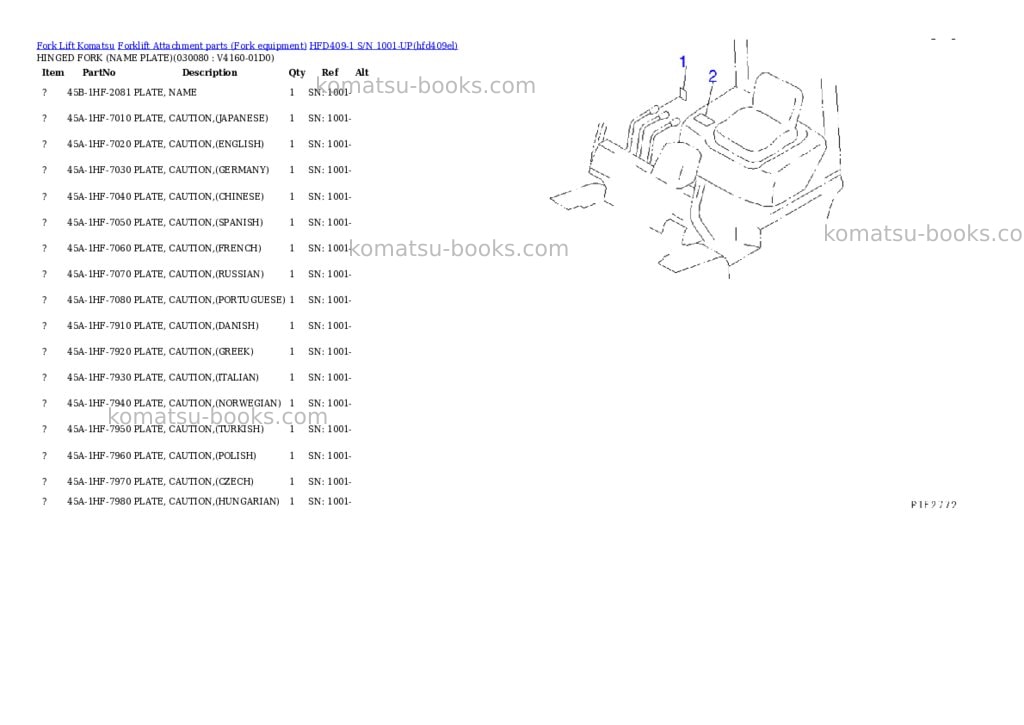 Komatsu hfd409-1 s/n 1001-up Parts catalog cover Page 8