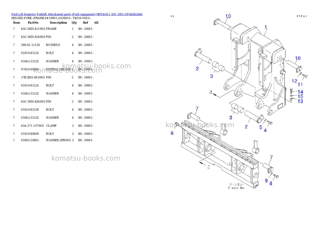 Komatsu hfd458-1 s/n 1001-up Parts catalog cover