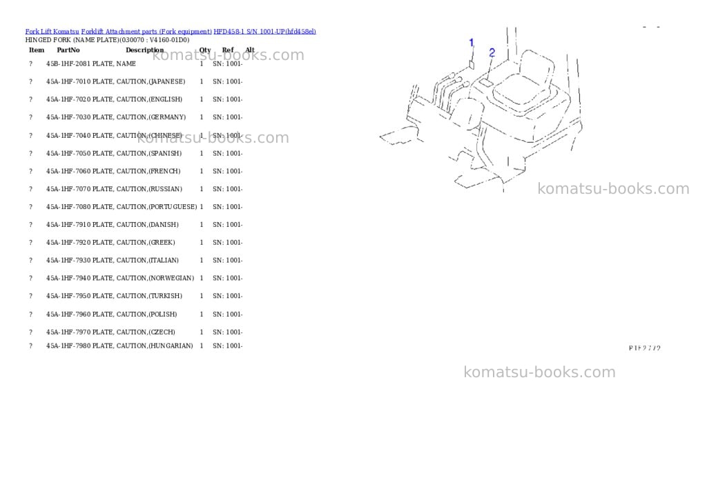 Komatsu hfd458-1 s/n 1001-up Parts catalog cover Page 7