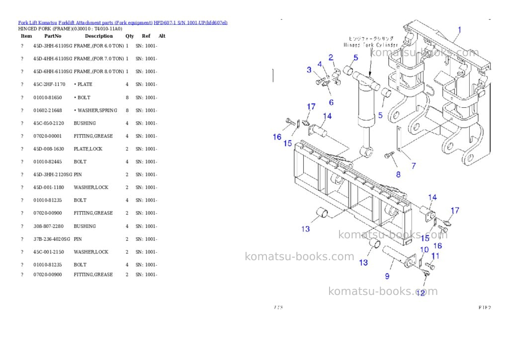 Komatsu hfd607-1 s/n 1001-up Parts catalog cover Komatsu hfd607-1 s/n 1001-up Parts catalog cover
