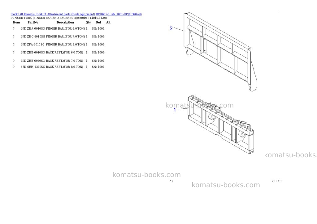 Komatsu hfd607-1 s/n 1001-up Parts catalog cover Page 4 Komatsu hfd607-1 s/n 1001-up Parts catalog cover Page 4