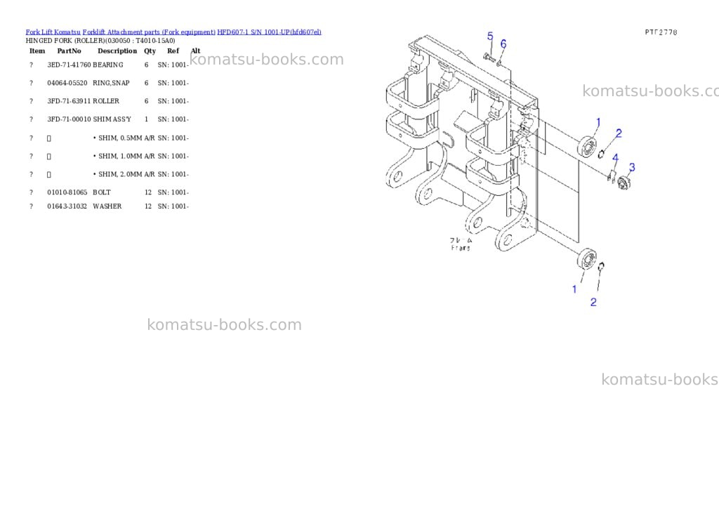 Komatsu hfd607-1 s/n 1001-up Parts catalog cover Page 5 Komatsu hfd607-1 s/n 1001-up Parts catalog cover Page 5