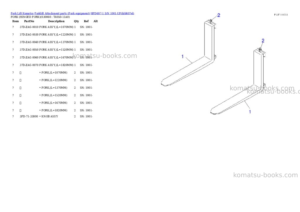 Komatsu hfd607-1 s/n 1001-up Parts catalog cover Page 6 Komatsu hfd607-1 s/n 1001-up Parts catalog cover Page 6