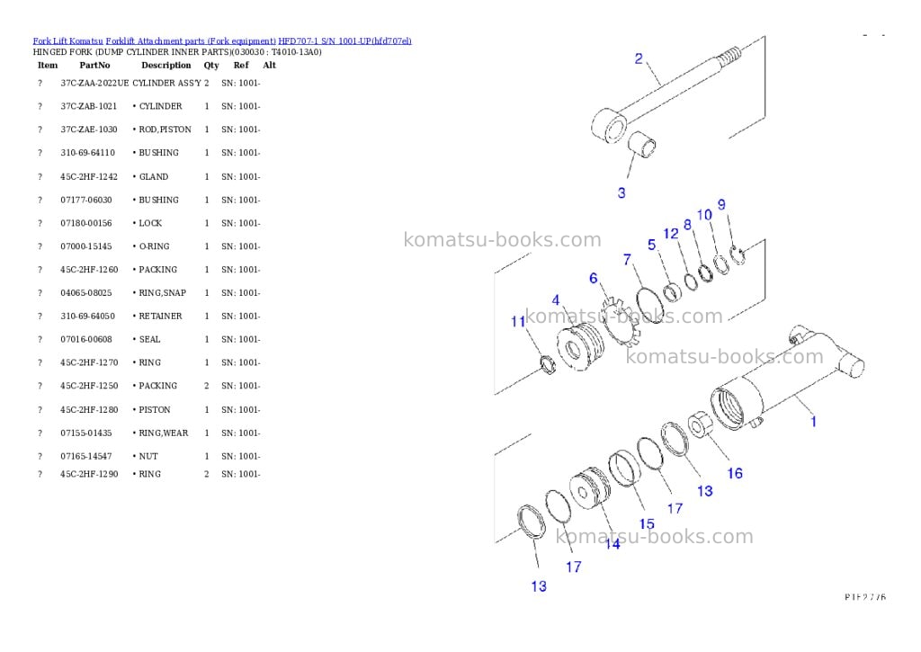 Komatsu hfd707-1 s/n 1001-up Parts catalog cover Page 2