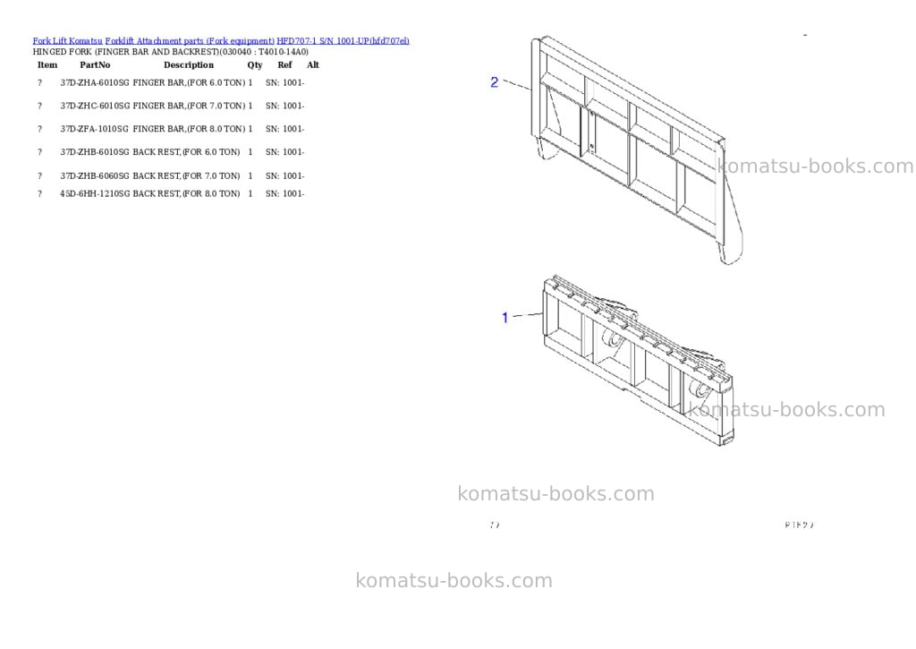 Komatsu hfd707-1 s/n 1001-up Parts catalog cover Page 3