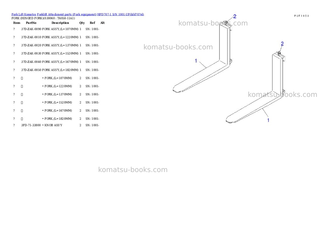Komatsu hfd707-1 s/n 1001-up Parts catalog cover Page 5