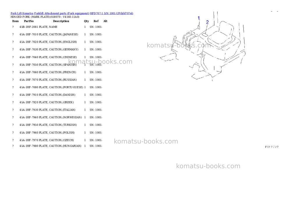 Komatsu hfd707-1 s/n 1001-up Parts catalog cover Page 6
