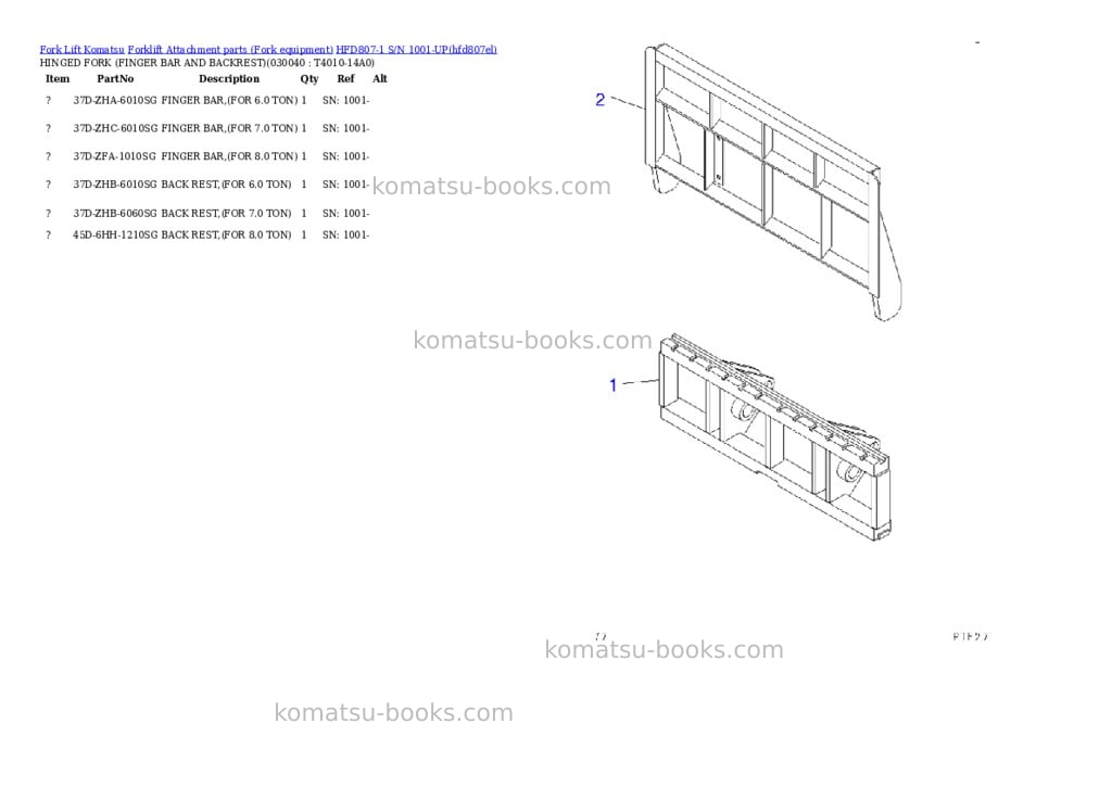 Komatsu hfd807-1 s/n 1001-up Parts catalog cover Page 3 Komatsu hfd807-1 s/n 1001-up Parts catalog cover Page 3