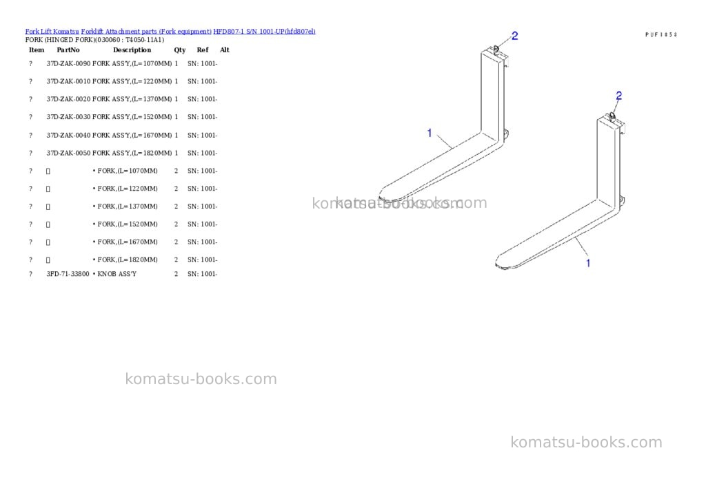 Komatsu hfd807-1 s/n 1001-up Parts catalog cover Page 5 Komatsu hfd807-1 s/n 1001-up Parts catalog cover Page 5