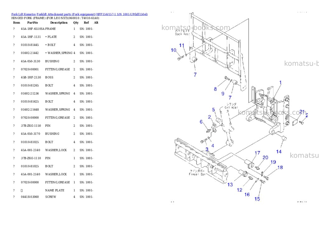Komatsu hff156/157-1 s/n 1001-up Parts catalog cover Page 9