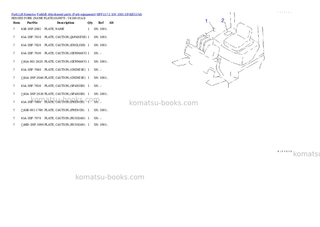 Komatsu hff157-2 s/n 1001-up Parts catalog cover Page 6 Komatsu hff157-2 s/n 1001-up Parts catalog cover Page 6