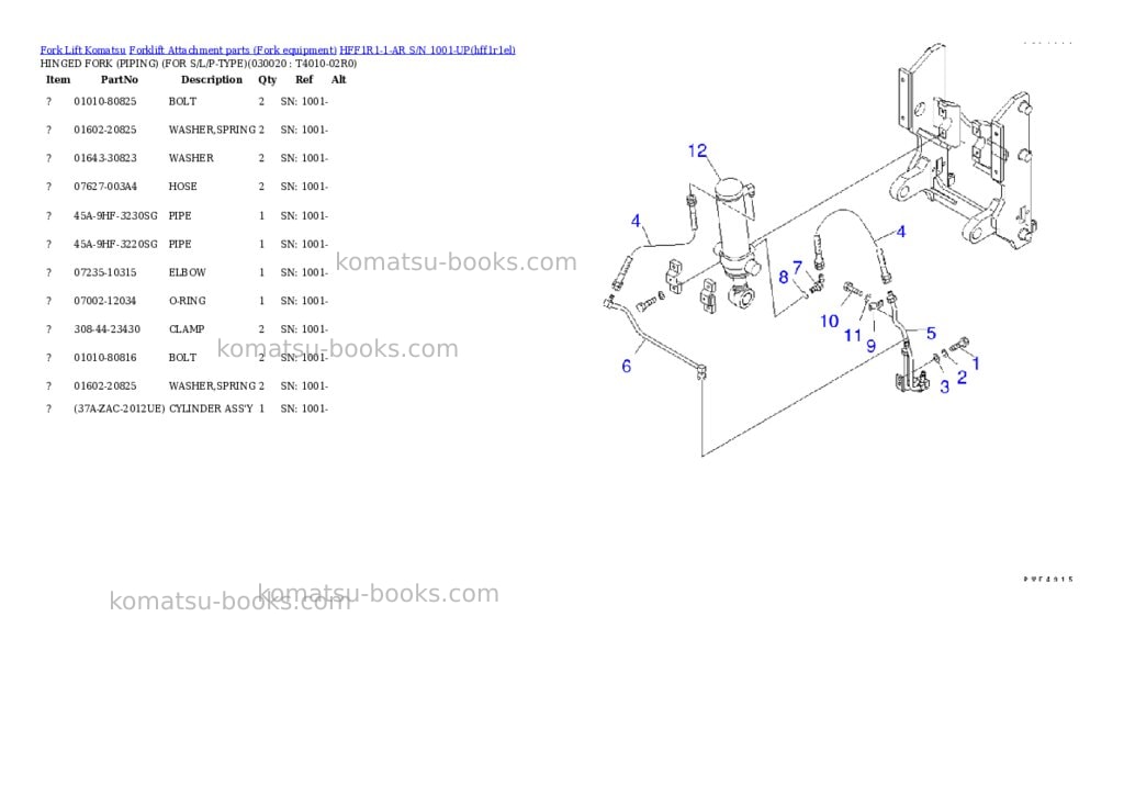 Komatsu hff1r1-1-ar s/n 1001-up Parts catalog cover Komatsu hff1r1-1-ar s/n 1001-up Parts catalog cover